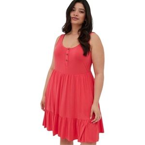 Torrid Tiered Ruffle Skater Dress Bright Pink Red Sundress Torrid 1 - US 14/16